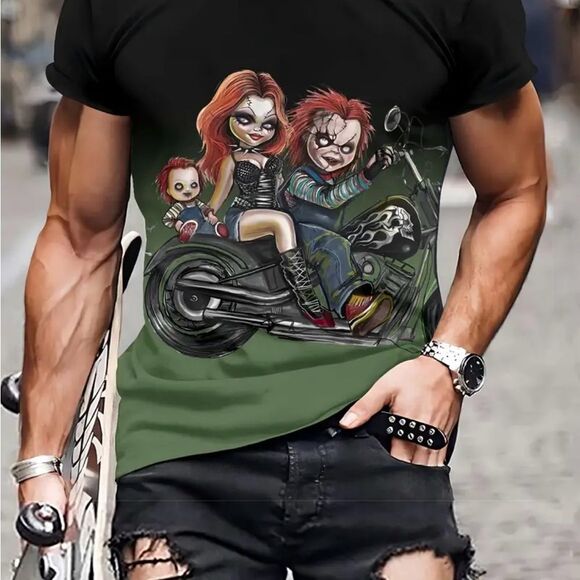 NEW Men’s Chucky & His Bride on a Motorcycle - Picture 1 of 3